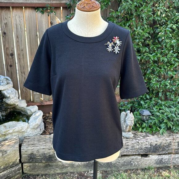 Banana Republic Jeweled Short Sleeve Sweater Zipper Back Women's Size Small - Picture 1 of 9